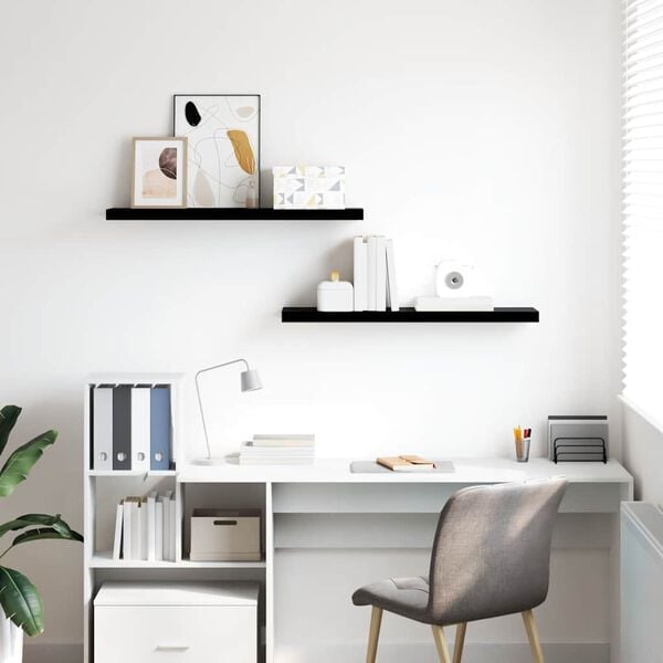 vidaXL Flytende vegghyller 2 stk h&oslash;yglans svart 90x23,5x3,8 cm MDF