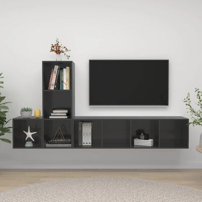 vidaXL TV-benksett 3 deler høyglans grå sponplate