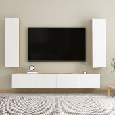 vidaXL TV-benk hvit og sonoma eik 30,5x30x110 cm sponplate