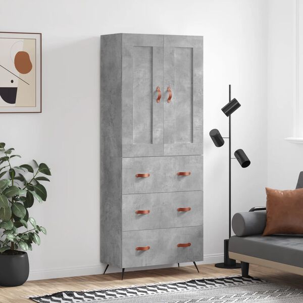 vidaXL Highboard betonggr&aring; 69,5x34x180 cm konstruert tre