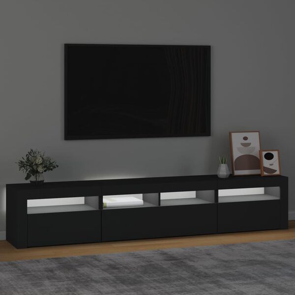 vidaXL TV-benk med LED-lys svart 210x35x40 cm