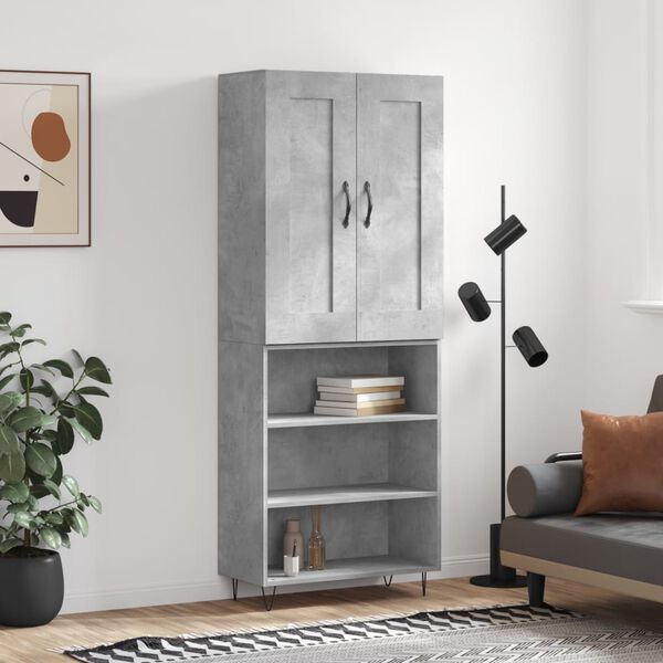 vidaXL Highboard betonggr&aring; 69,5x34x180 cm konstruert tre