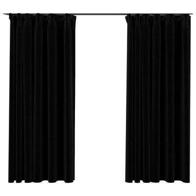 vidaXL Lystette gardiner kroker og lin-design 2 stk svart 140x175 cm