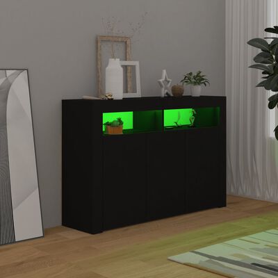 vidaXL Skjenk med LED-lys svart 115,5x30x75 cm