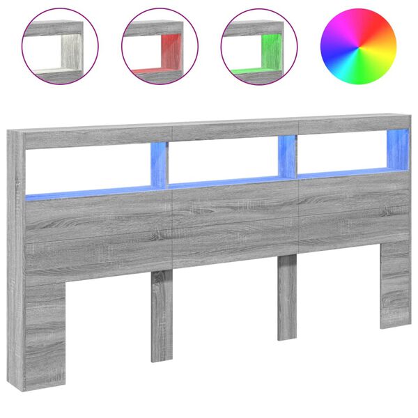 vidaXL Hodegavl skap med LED gr&aring; sonoma 200x17x102 cm