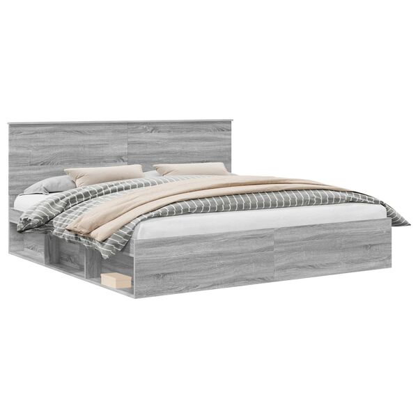 vidaXL Sengestamme med hodegjerde Gr&aring; Sonoma 200 x 200 cm Massiv furu