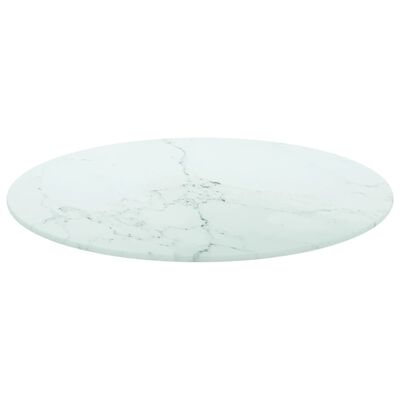 vidaXL Bordplate hvit Ø50x0,8 cm herdet glass med marmor design
