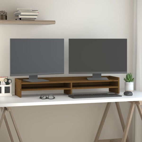 vidaXL Monitorstativ honningbrun 100x24x16 cm heltre furu