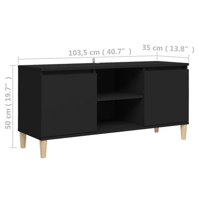 vidaXL TV-benk med ben i heltre svart 103,5x35x50 cm