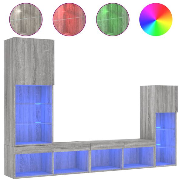 vidaXL Vegghengte TV-enheter 4 deler gr&aring; sonoma konstruert tre