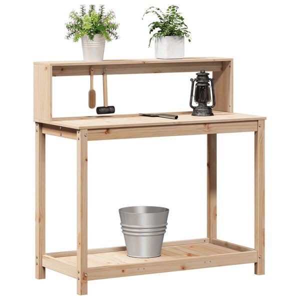vidaXL Pottebord med hyller 108x50x109,5 cm heltre furu