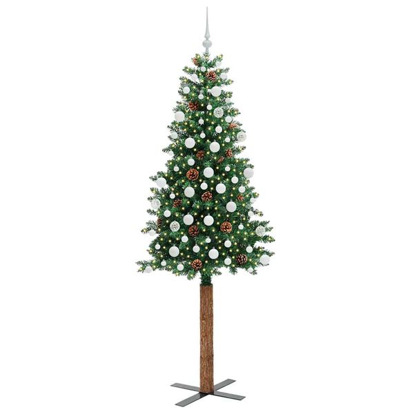 vidaXL Slim juletre med 300 LED gr&oslash;nn 210 cm PVC og Massivt Furu tre