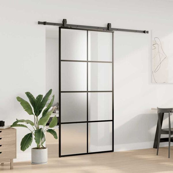 vidaXL Skyved&oslash;r med monteringssett svart 102,5x205 cm ESG-glass