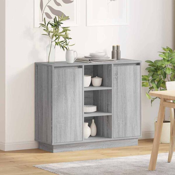 vidaXL LED sideboard med d&oslash;r Gr&aring; Sonoma 90 x 32 x 75 cm Konstruert tre