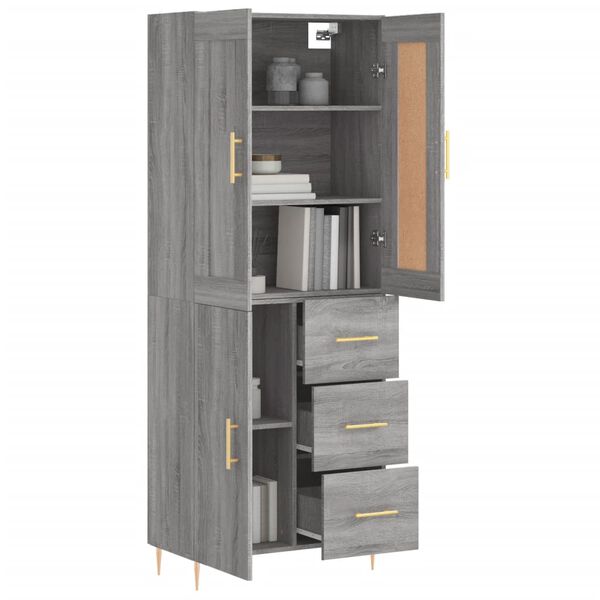 vidaXL Highboard gr&aring; sonoma 69,5x34x180 cm konstruert tre