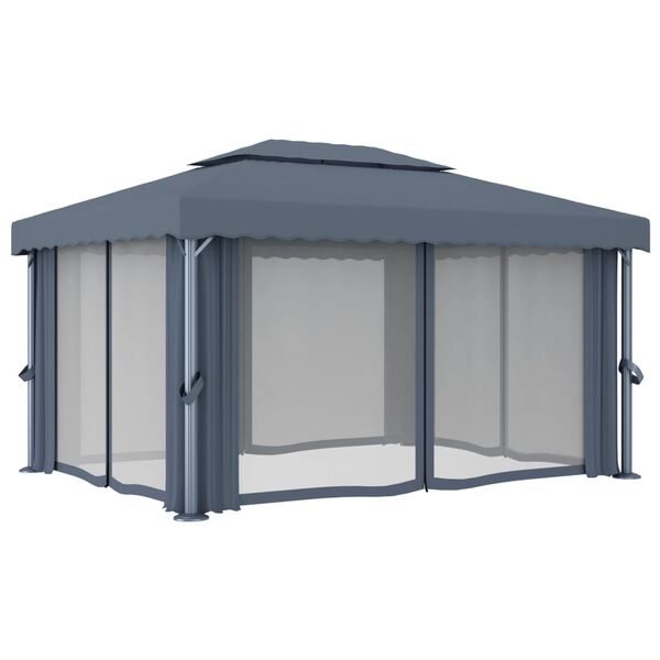 vidaXL Paviljong med gardin 4x3 m antrasitt aluminium