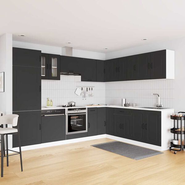 vidaXL Kj&oslash;kkenskapssett 14 deler Kalmar svart konstruert tre