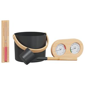 vidaXL Sauna Tilbeh&oslash;rssett 4 stk. Svart Aluminium og solid furu