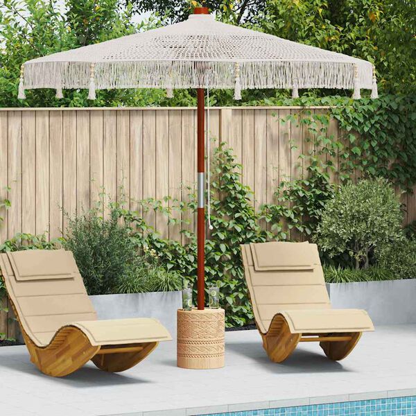 vidaXL Makrame Parasol Krem 252.5 x 252.5 x 260 cm Bomull og teaktre