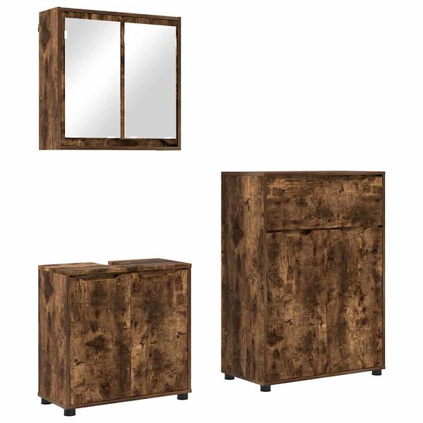 vidaXL Baderomsinnredningssett med skuff 3 pcs R&oslash;kt eik Konstruert tre