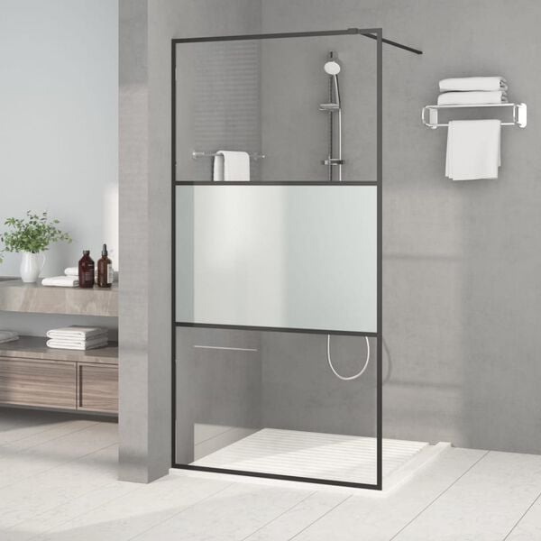 vidaXL Dusjvegg svart 100x195 cm halvfrostet ESG-glass