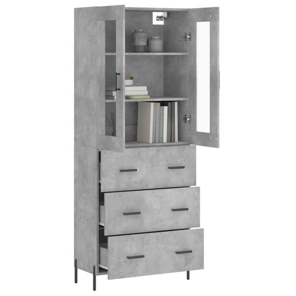 vidaXL Highboard betonggr&aring; 69,5x34x180 cm konstruert tre