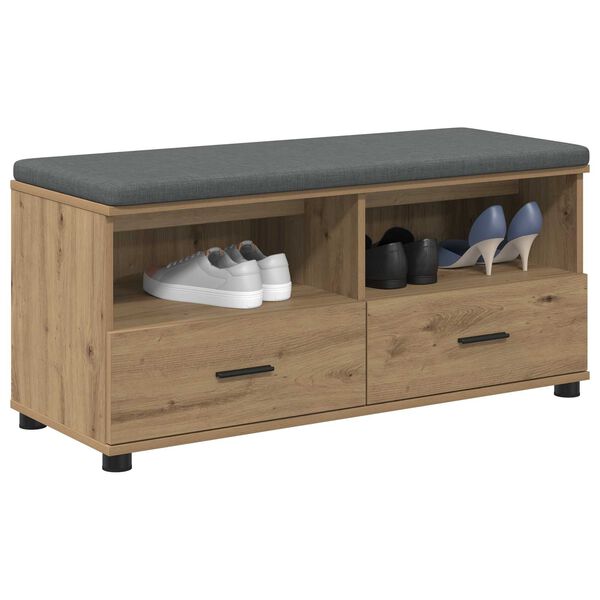 vidaXL Gangbenk med pute med skuff Artisan Eik 100 x 38 x 46 cm