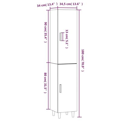 vidaXL Highboard 34,5x34x180 cm konstruert tre