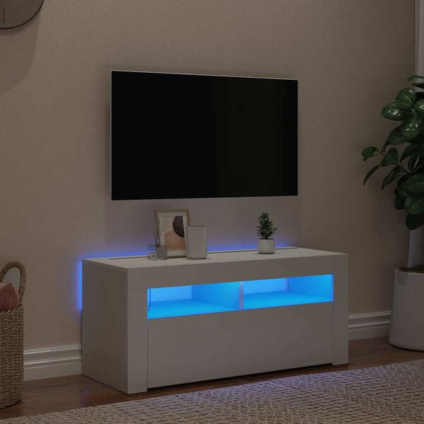 vidaXL TV-benk med LED-lys hvit 90x35x40 cm