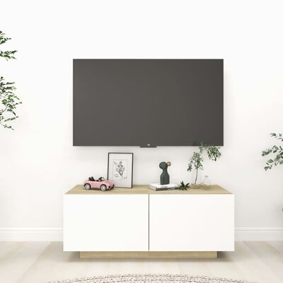 vidaXL TV-benk hvit og sonoma eik 100x35x40 cm sponplate