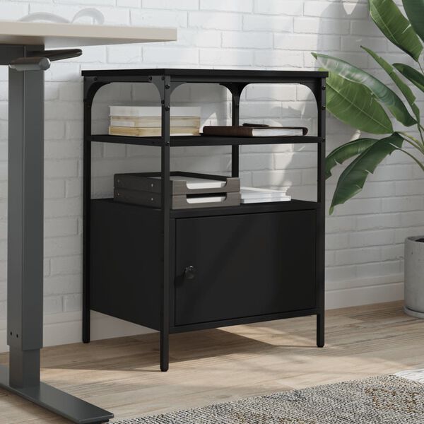 vidaXL Skriverstativ 3 hyller svart 50x40x76 cm konstruert tre