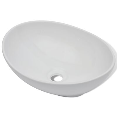 vidaXL Baderomsvask med kran keramisk oval hvit