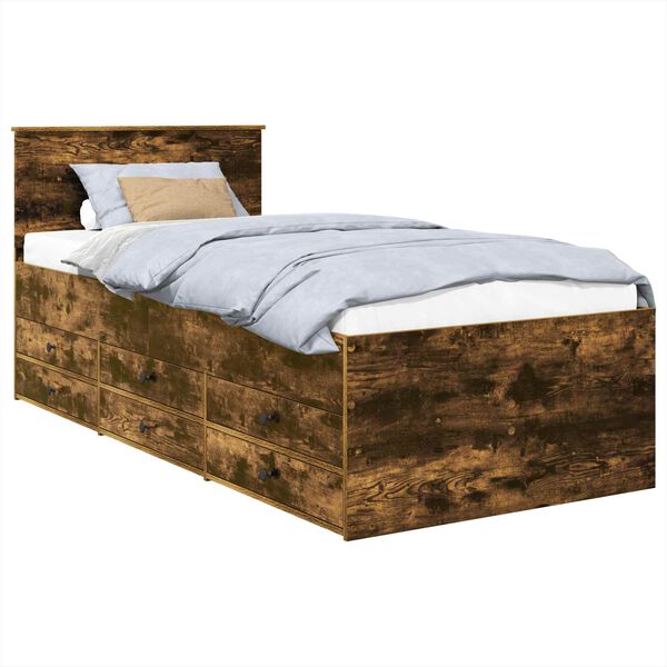 vidaXL Seng med skuff R&oslash;yk Eik og Svart 100 x 200 cm Konstruert tre