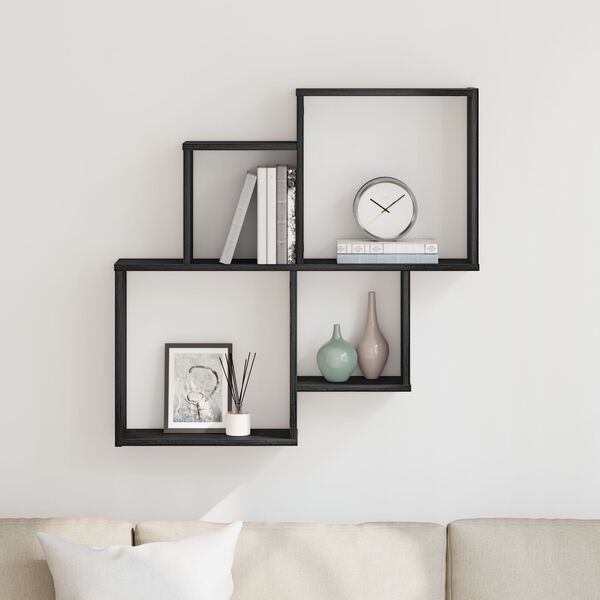 vidaXL Vegghylle med hylle Svart Eik 80 x 15 x 78,5 cm Konstruert tre