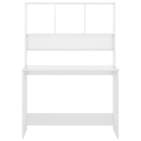 vidaXL Skrivebord med hyller høyglans hvit 110x45x157 cm sponplate