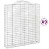 vidaXL Gabionkurver buede 9 stk 200x50x220/240 cm galvanisert jern