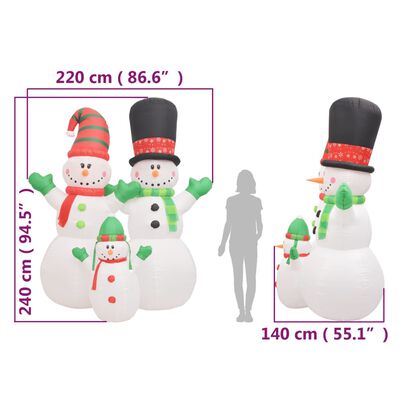 vidaXL Oppblåsbar snømannfamilie med LED 240 cm