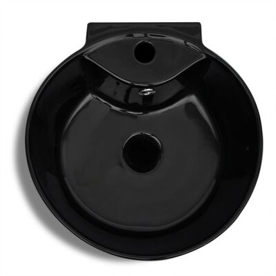 Baderomsvask med keramisk stativ med kran og overløpshull svart rund