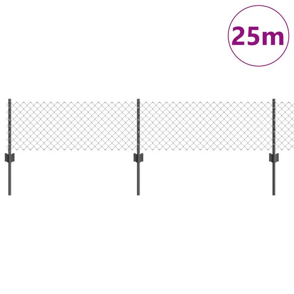 vidaXL Gjerde med stolpe Gr&aring; 0,4 x 25 m St&aring;l og PVC