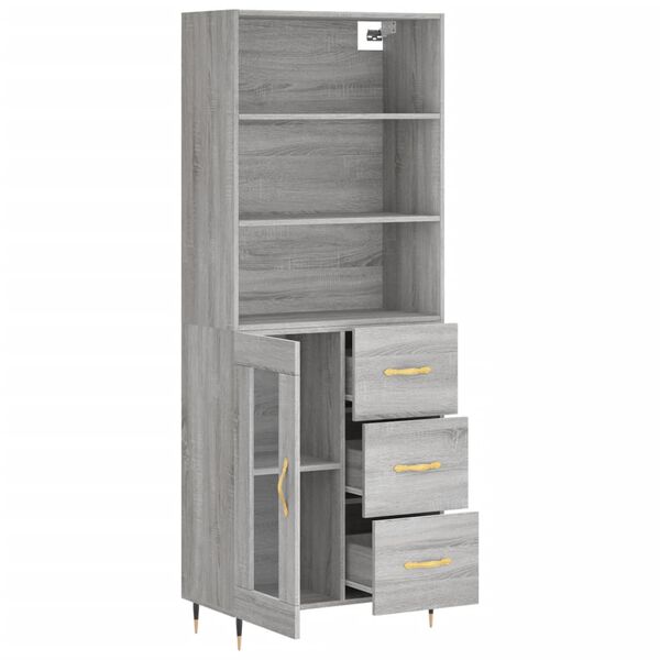 vidaXL Highboard gr&aring; sonoma 69,5x34x180 cm konstruert tre