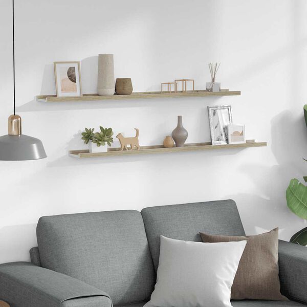 vidaXL Vegghyller 2 stk hvit og sonoma eik 100x9x3 cm