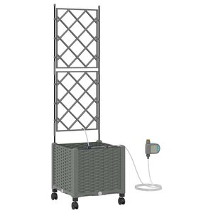 vidaXL Hageplantekasse med vanning og hjul Lysegr&aring; 40 x 40 x 148 cm PP