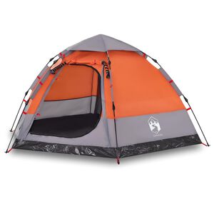 vidaXL Campingtelt 4 personer gr&aring; og oransje hurtigutl&oslash;ser