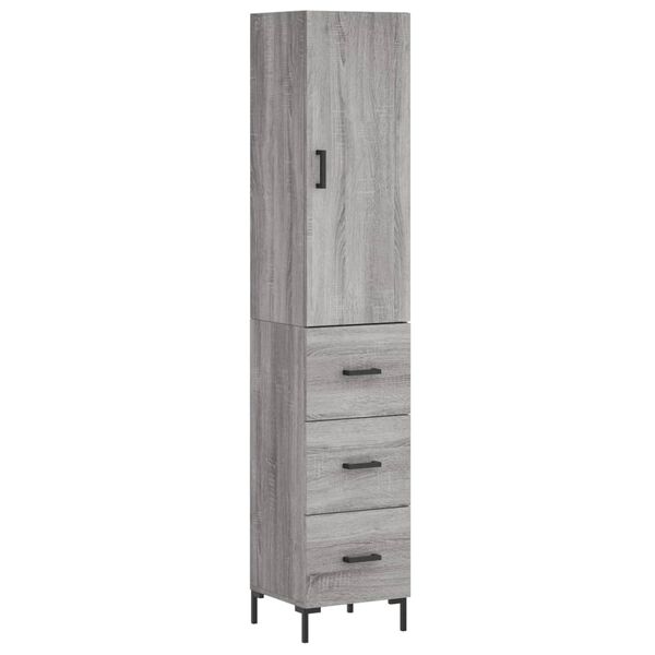 vidaXL Highboard grå sonoma 34,5x34x180 cm konstruert tre