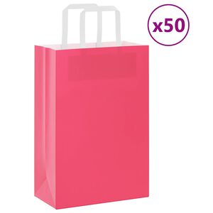 vidaXL Papirposer 50 stk med h&aring;ndtak rosa 21x11x31 cm