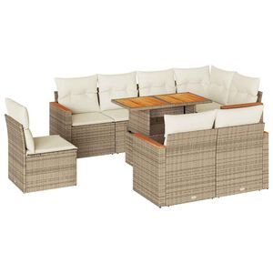 vidaXL Hagesofaer med puter 9 deler beige polyrotting akasie