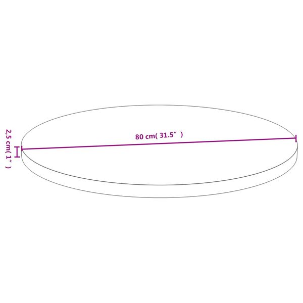 vidaXL Bordplate Ø80x2,5 cm bambus