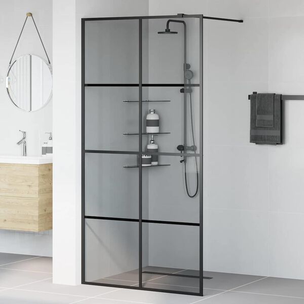 vidaXL Walk-in Dusjvegg Svart 100 x 195 cm herdet glass
