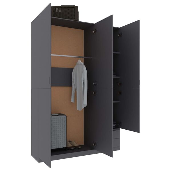 vidaXL Garderobe med 3 d&oslash;rer gr&aring; 120x50x180 cm sponplate
