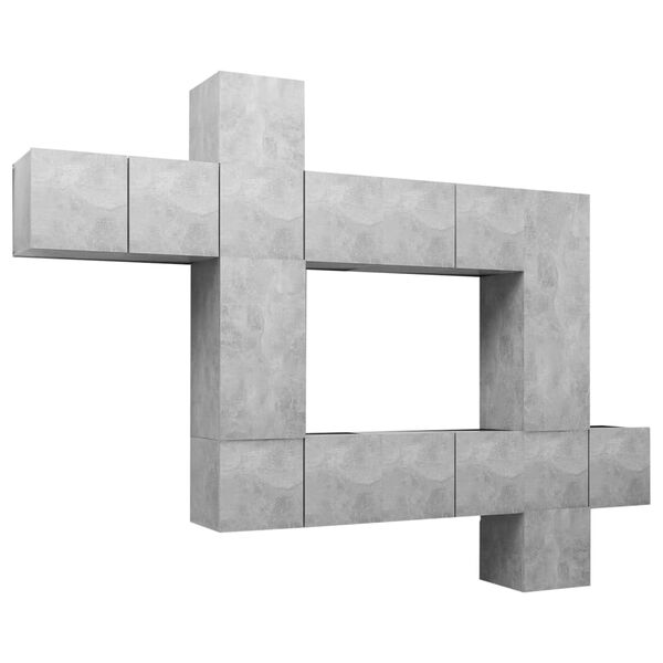 vidaXL TV-benksett 10 deler betonggr&aring; konstruert tre